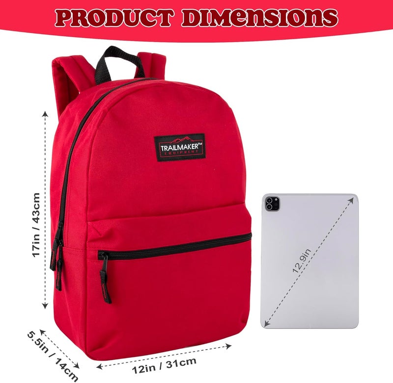 Trailmaker Classic 17 inch Backpacks with Adjustable Padded Straps | School Backpacks for Girls, Boys (Red) - Image 4